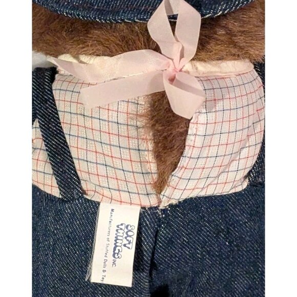 Soft Things Bear Plush Teddy Freckles Jeans Stuffed Animal Overalls Country Vtg - Picture 12 of 14
